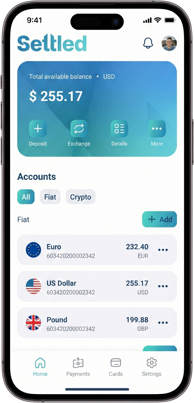 Settled multi-currency accounts
